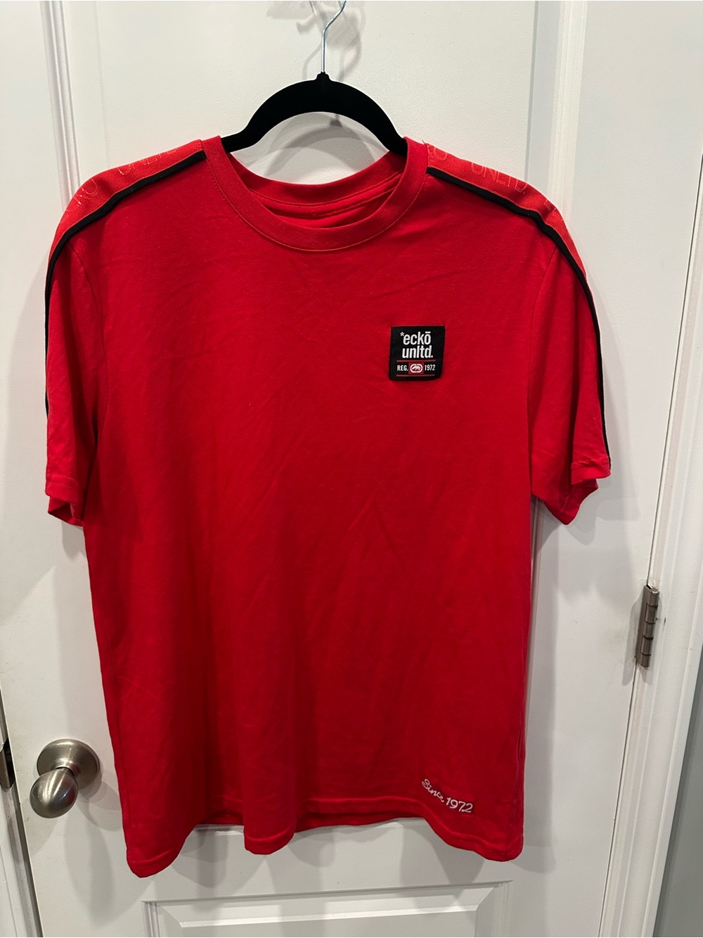 Ecko Unlimited Red Short-Sleeve Crew Tee with Black Shoulder Trim